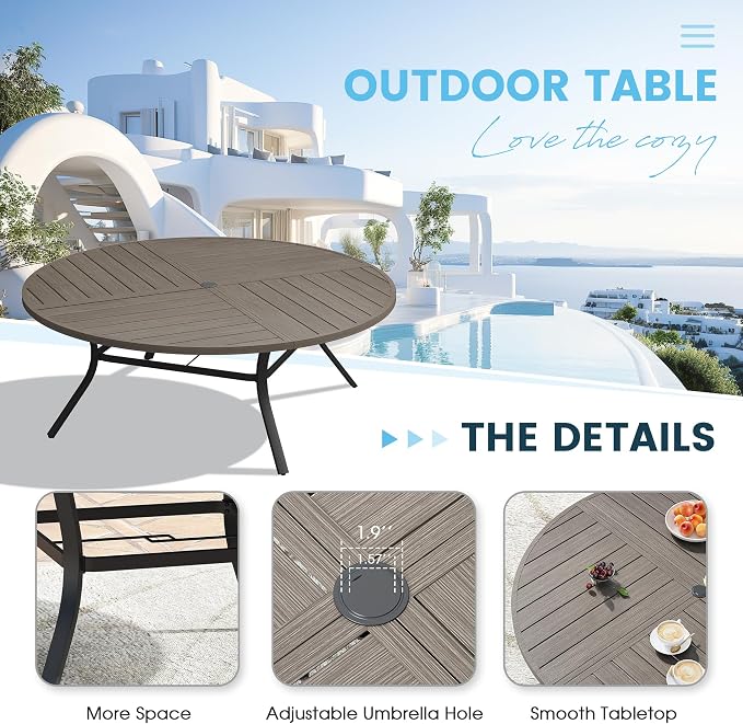 Patio Dining Table for 8-10, Round Metal Outdoor Table - Image 5