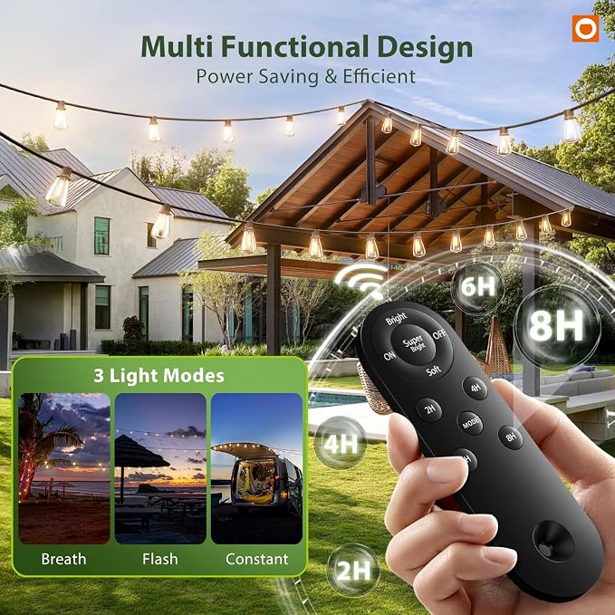 addlon 198FT Solar String Lights Outdoor Waterproof, 60+4 LED Bulbs, - Image 2