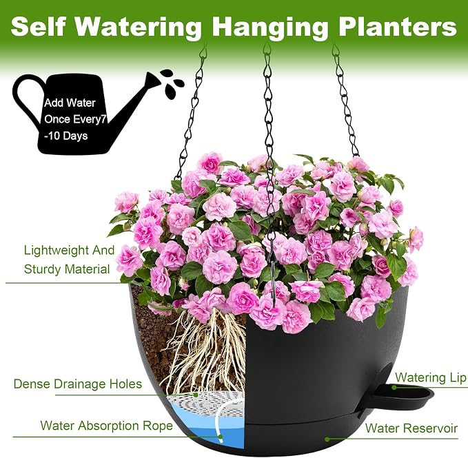 12 inch Hanging Planters for Indoor Plants, 2 Pack Self-Watering Hanging - Image 5