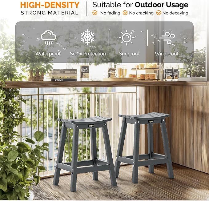 VINGLI 24 Inch Outdoor Bar Stools Set of 4, HDPE Weather Resistance Counter - Image 6