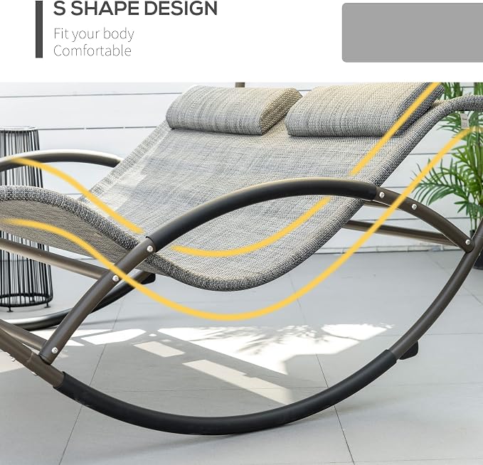 Outsunny Outdoor Double Chaise Rocking Chair, Day Bed Sun Lounger - Image 5
