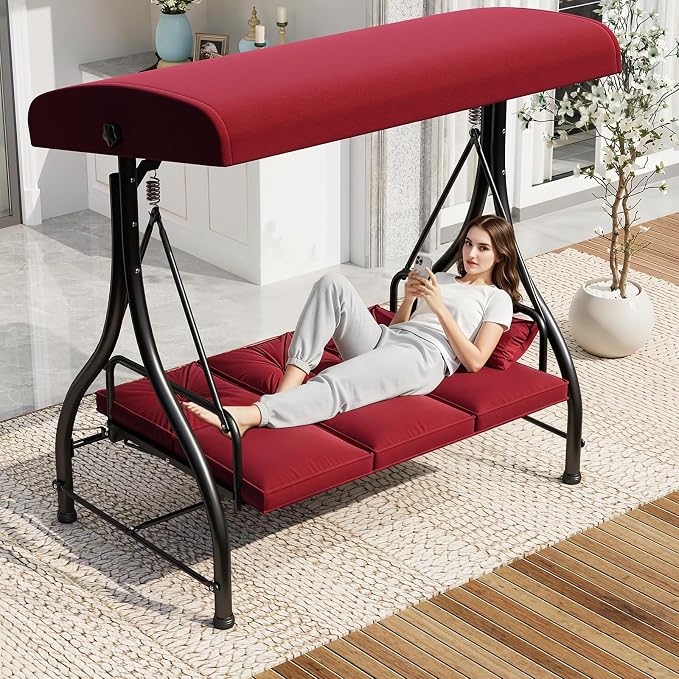 U-MAX Porch Swing Chair with Adjustable Backrest&Canopy, 3 Seat Patio Swing by U-MAX