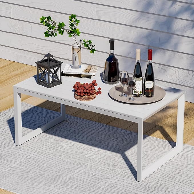 Outdoor Coffee Table for Patio, Aluminum All-Weather Modern Metal Coffee Table by RICNOD
