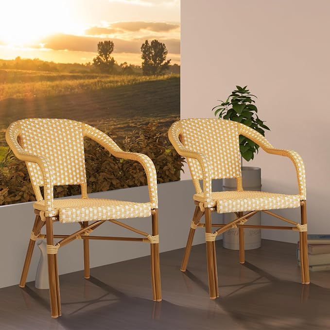 PURPLE LEAF Bistro Chair French Hand-Woven Wicker Armchairs - Image 9
