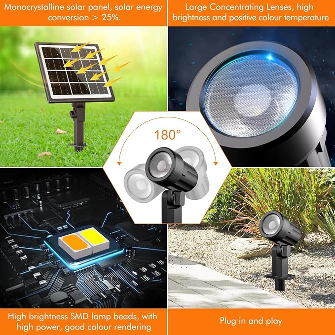 MEIHUA Solar Spotlights Outdoor 2 in 1, Solar Powered Landscape Spotlights - Image 3