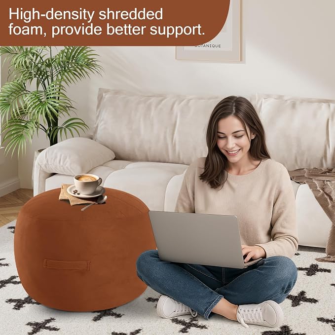 MeMoreCool Round Stuffed Pouf Ottoman Foot Rest, Floor Pouf Foot Stool - Image 4