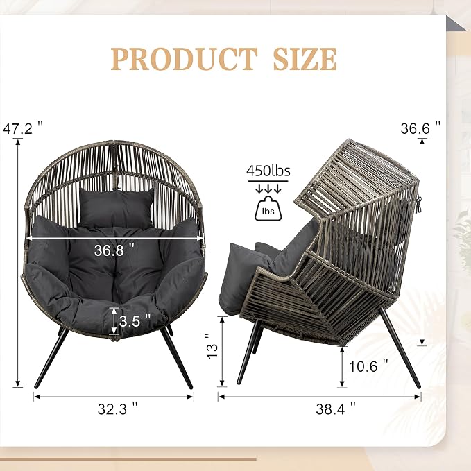 Vongrasig Outdoor Wicker Egg Chair PE Rattan Chair - Image 3