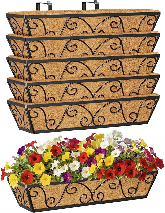 6pcs 24 Inch Window Deck with Coco Liner, Metal Hanging Flower Planter Window by LAWYAMAI