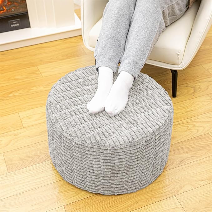 Asuprui Round Ottoman Pouf Ottoman Foot Stool Seat Faux Fur Bean Bag Foot Rest - Image 8