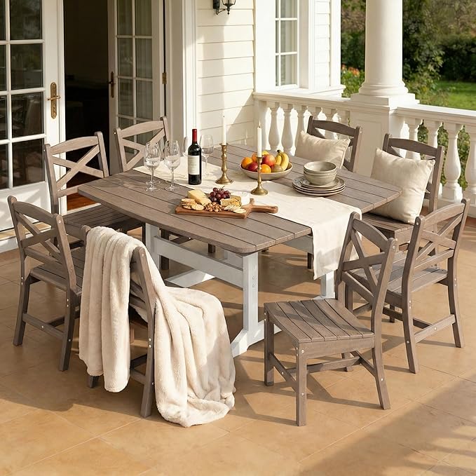 Outdoor Dining Set, HDPE 9-Piece Patio Table and Chairs Set, All-Weather - Image 6