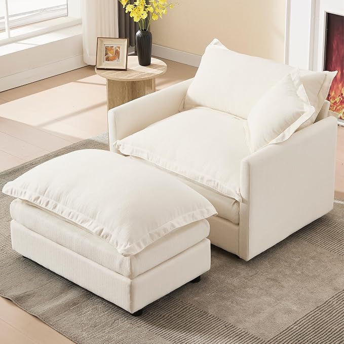 Oversized Chair with Ottoman Upholstered Comfy Single Sofa Chaise Lounge Chair by Janoray