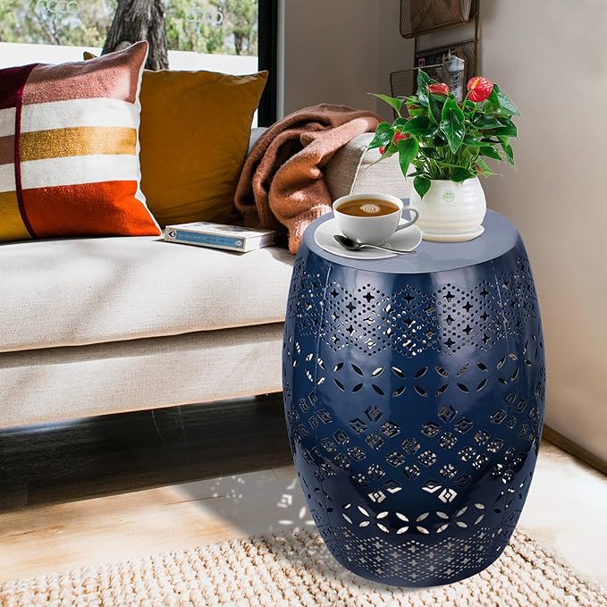 Vipush Outdoor Side Tables, Patio End Table Anti-Rust Metal Round Drum Garden - Image 5