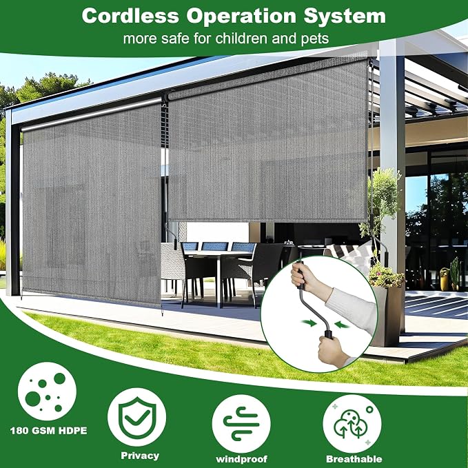 LIFERUN Outdoor Roller Sun Shade 8' W x 6' H, HDPE Shade Cloth - Image 5
