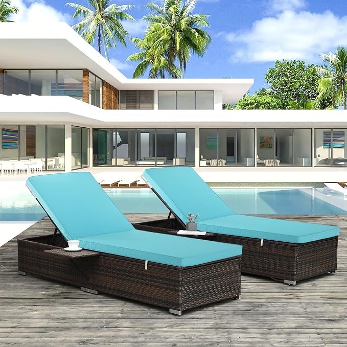 Outdoor Chaise Lounge Cushion Set of 2, Fadesafe Water-Repellent Lounge Deck - Image 2