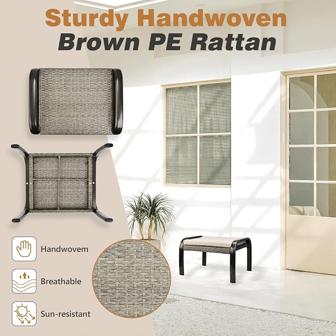 Outdoor Ottoman Patio Footstools PE Rattan Aluminum Footrest Indoor Outdoor All - Image 4