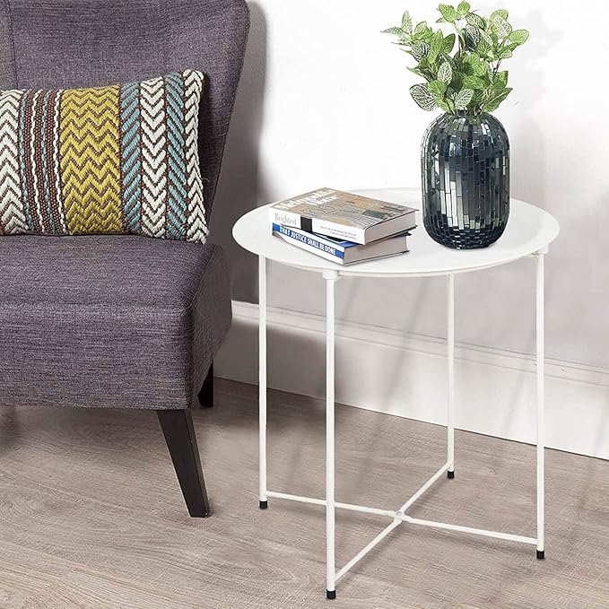 Garden 4 you End Table Metal Side Table Round Folding Tray Cyan Sofa Small - Image 2