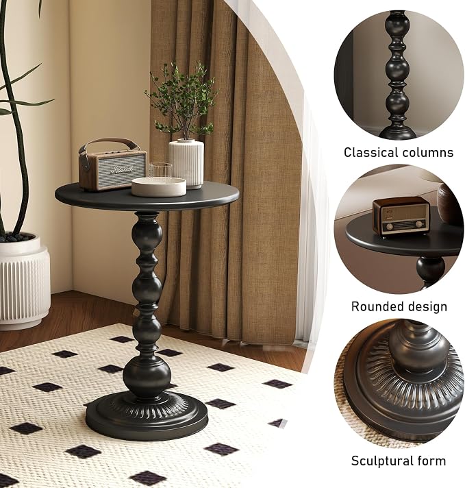 Metal Small End Table, Vintage Matte Black Round Side Table Nightstand - Image 4