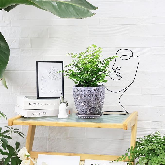 6 Inch Retro Ceramic Planter Set of 2 - Image 8