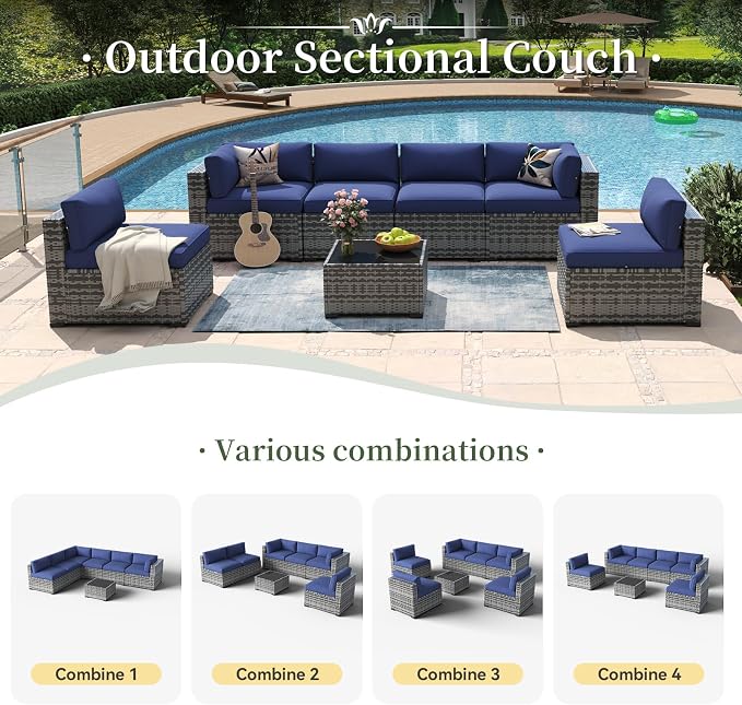 Aoxun 7 Piece Patio Furniture Set Wicker Rattan Patio Conversation Set Outdoor - Image 6