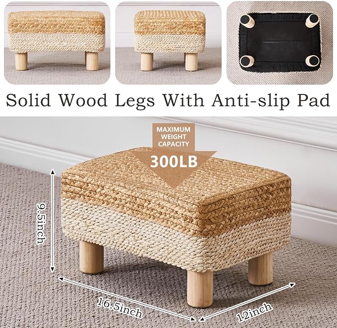 Wimarsbon Natural Seagrass Footstool Ottoman Rectangular Footrest Pouf Ottomans - Image 3