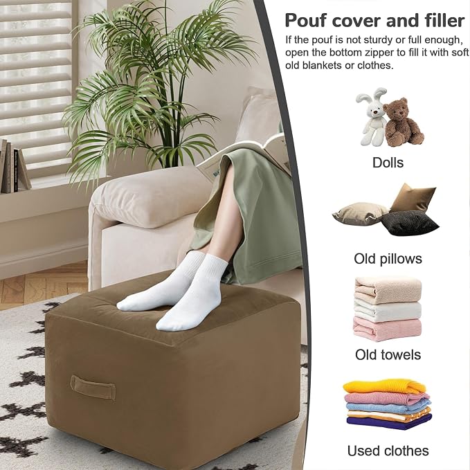 MeMoreCool Square Stuffed Pouf Ottoman Foot Rest, Floor Pouf Foot Stool - Image 4