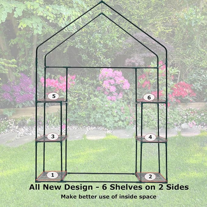 Walk-in Greenhouse for Outdoors w/ Mesh Side Windows, 3 Tiers 6 Shelves PE - Image 8