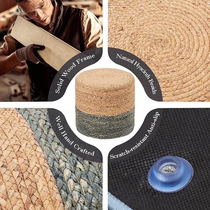 Wimarsbon Pouf Ottomans, Natural Seagrass Foot Stool, Hand Weaving Round - Image 5