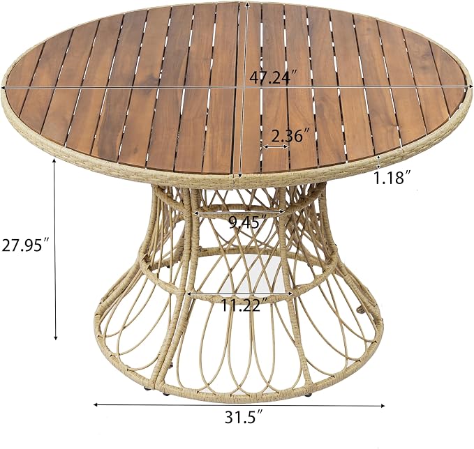 Merax 47.24" Round Outdoor Dining Table, Acacia Wood Top & Wicker Base - Image 2