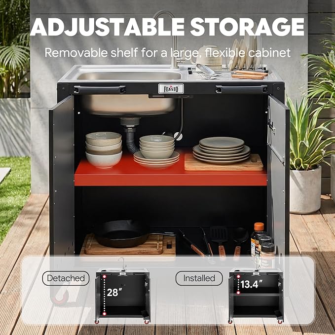 Outdoor Kitchen Island with Stainless Steel Sink and Storage Cabinet, 35-Inch - Image 7