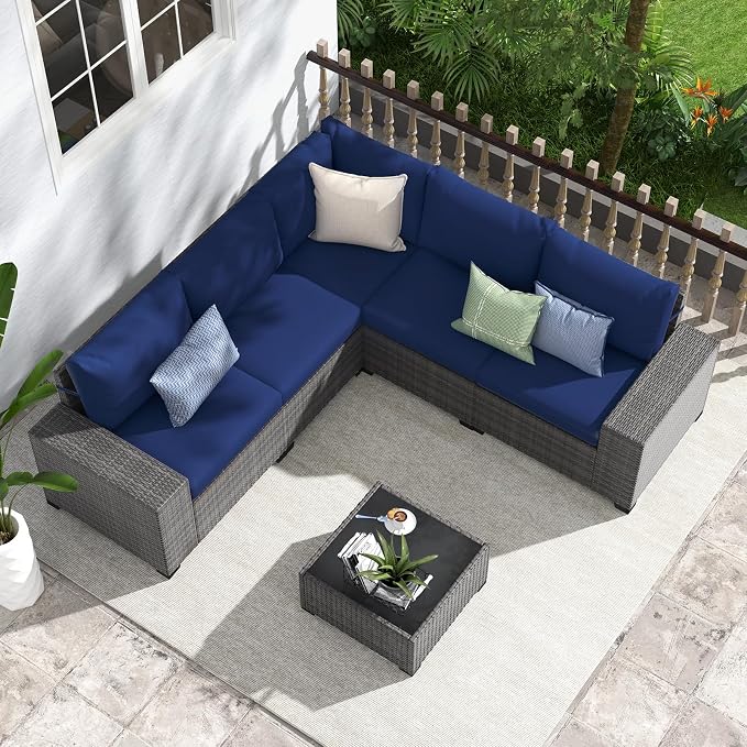 JOIVI 6 Pieces Outdoor Patio Furniture Set, Rattan Patio Sectional Sofa by Enjoyyouroutdoorlife