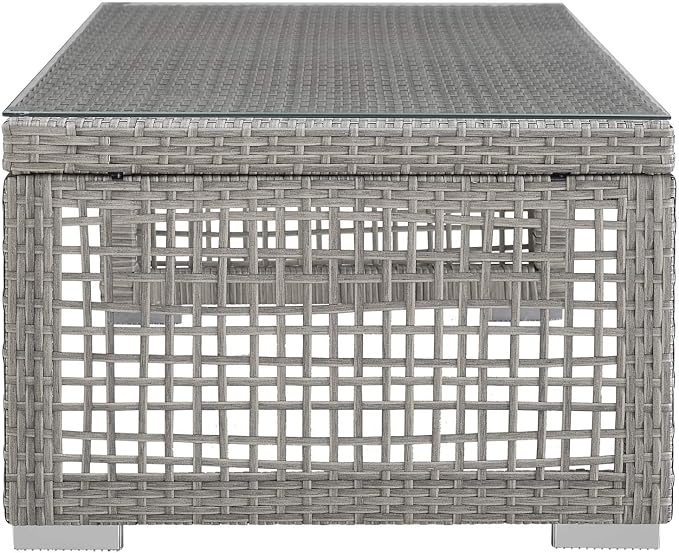 Modway Aura Wicker Rattan Outdoor Patio Tempered Glass Coffee Table in Gray - Image 7