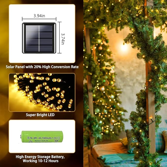 4 Pack Solar String Lights for Outside, 170 FT Total 480 LED Solar Chrismas - Image 4