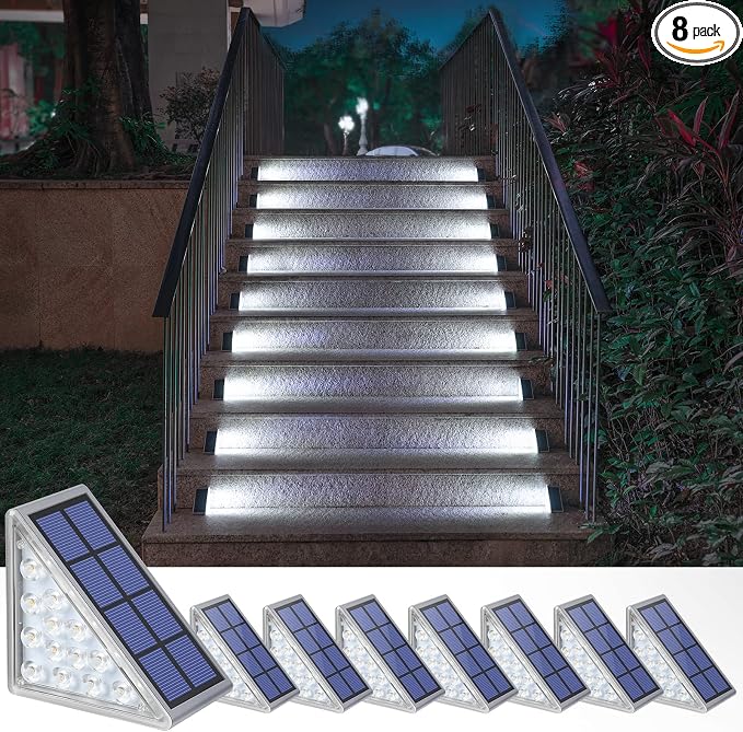 NIORSUN Solar Step Lights, 8 Pack Cool White Solar Stair Lights Outdoor by NIORSUN