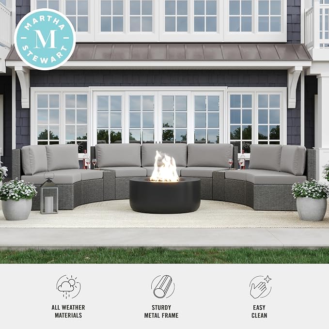 Martha Stewart Bedford Indoor-Outdoor Modular Patio Curved Sectional Sofa Seats - Image 6