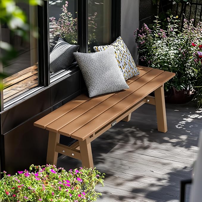 VINGLI 47” Outdoor Bench Garden Bench HDPE Porch Bench w/Metal Legs, Poly - Image 2