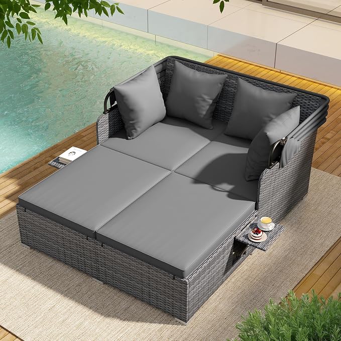 ORALNER Outdoor Daybed, 2-Person Wicker Patio Sofa - Image 2