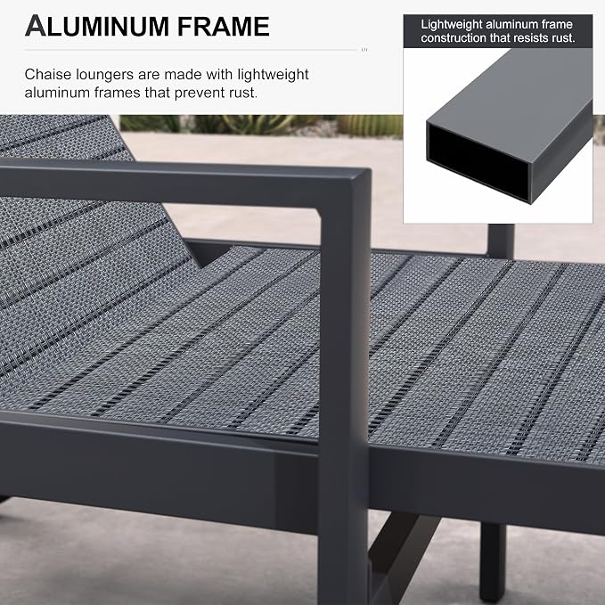PURPLE LEAF Outdoor Chaise Lounge 4 Pieces Aluminum Recliner Chair - Image 4