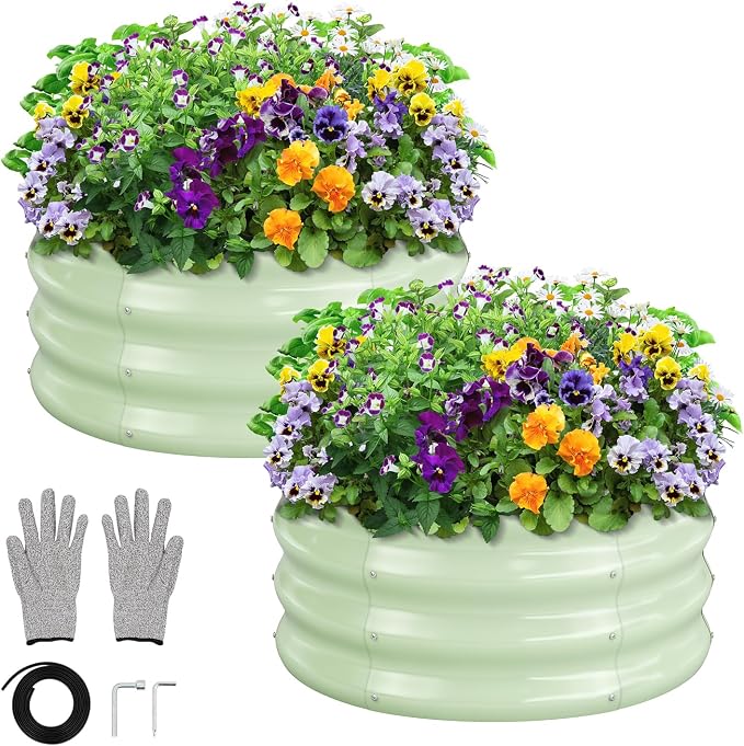 GreatBuddy 2x2x1 ft Round Galvanized Raised Garden Bed, Easy-Assembly Raised Bed by GreatBuddy