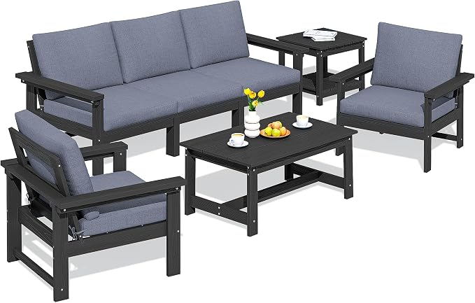 SERWALL HDPE Patio Furniture Set, 7-piece Outdoor Sectional Sofa Set, All by SERWALL