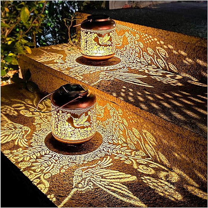 2 Pack Hummingbird Outdoor Solar Hanging Lanterns Waterproof LED Solar Lights by TIGGSY