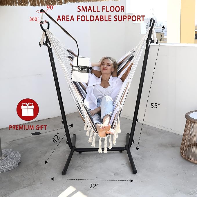 ZEYU Hammock Chair with Stand Double Hammock Chair Bohemian Style with Tassel - Image 4
