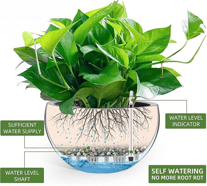 Dexceder 13.5 Inch Large Self Watering Hanging Planters Indoor Outdoor - Image 2