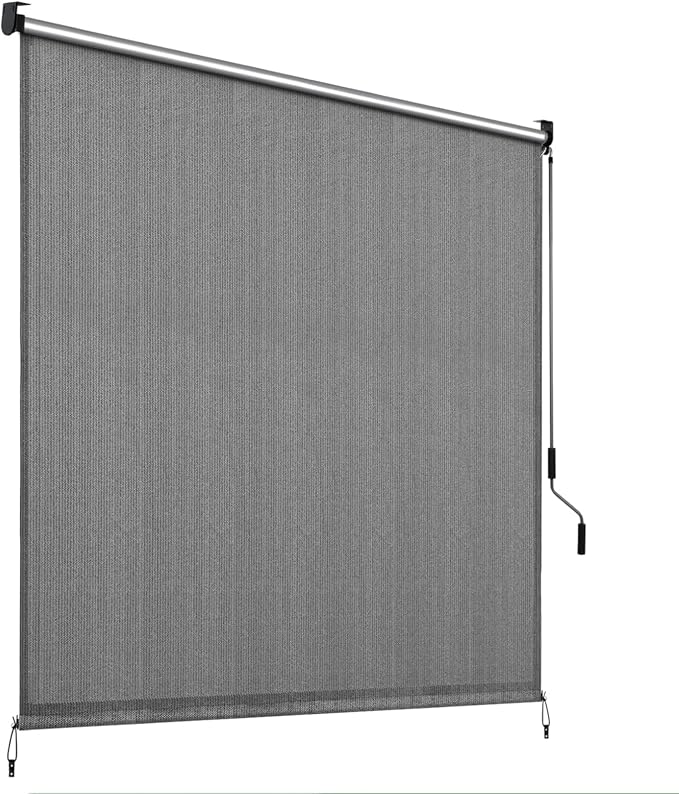 LIFERUN Outdoor Roller Sun Shade 8' W x 6' H, HDPE Shade Cloth by PowerYourEveryWorkout