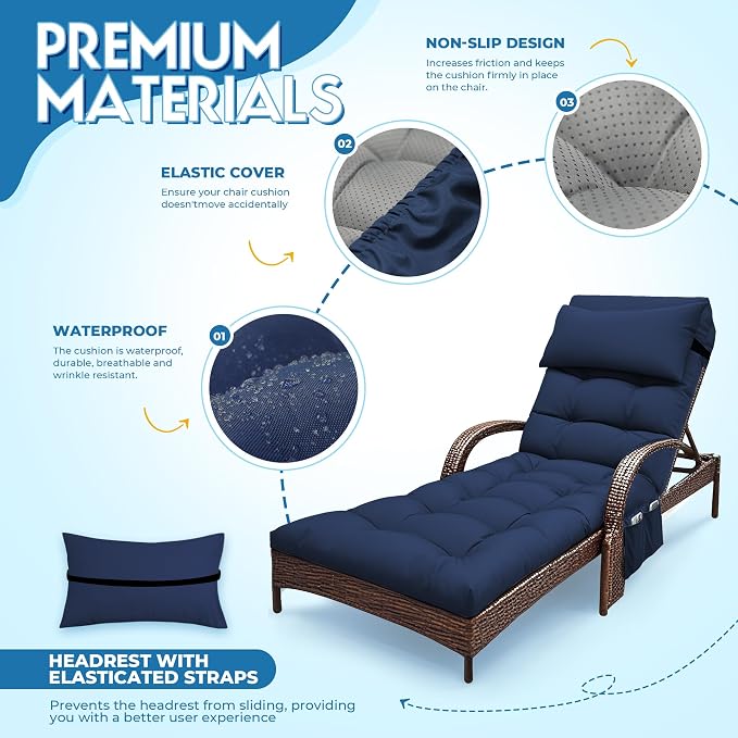 Outdoor Chaise Lounge Chair Cushion, Waterproof Outdoor Chair Cushions - Image 3