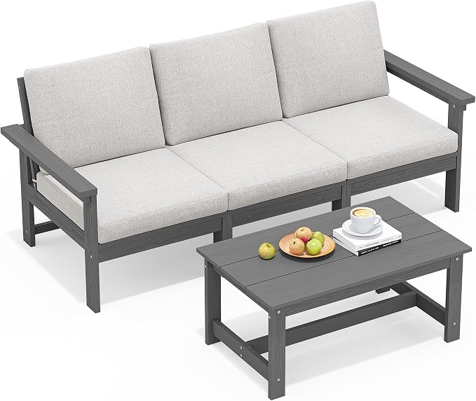 SERWALL HDPE Patio Sofa Set, 4-piece Sectional Outdoor Furniture Set, All - Image 9