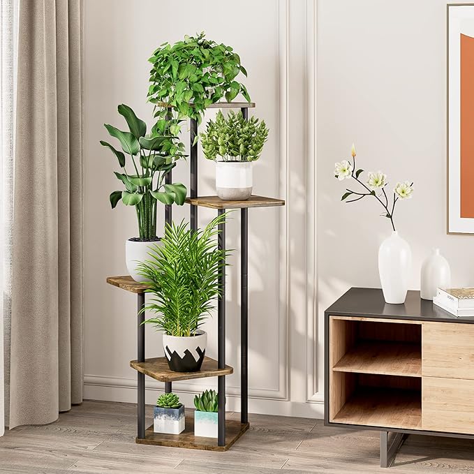 5 Tier Plant Stand Indoor, Thickened Metal Wood Corner Plant Shelf Stands - Image 4