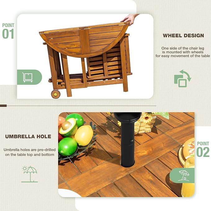 Devoko 5 PCS Patio Furniture, Patio Dining Set Acacia Wood Outdoor Table and - Image 2