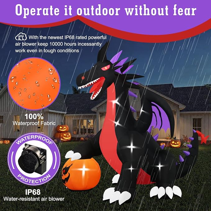 Popblow 10Ft Tall Halloween Inflatables Giant Pumpkin Dragon Outdoor Decorations - Image 5