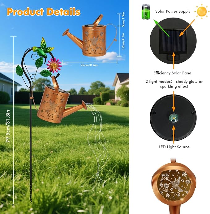 Hummingbird Outdoor Hanging Solar Lantern Waterproof Metal Openwork Hummingbird - Image 3