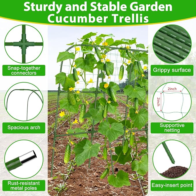 Cucumber Trellis for Raised Bed, Metal Arch Plant Support, Vegetables Trellis - Image 3